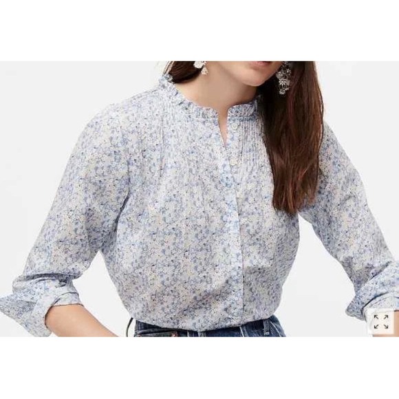 J.Crew Tops - J.Crew Liberty Fabric Floral Blouse Womens XS Blue Cottagecore Pintuck Top